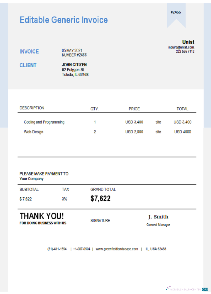 Download USA Unist invoice Photoshop template